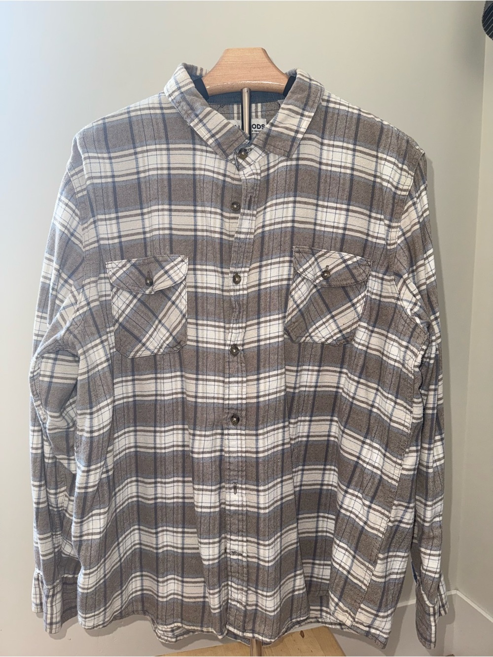 Tallwoods Gray Plaid Men’s Flannel Button-Up Shirt XL Cotton